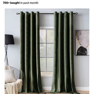Velvet Grommet Curtain Panel - Dark Green